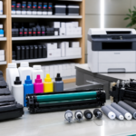Printer consumables and spare parts displayed for office printer maintenance