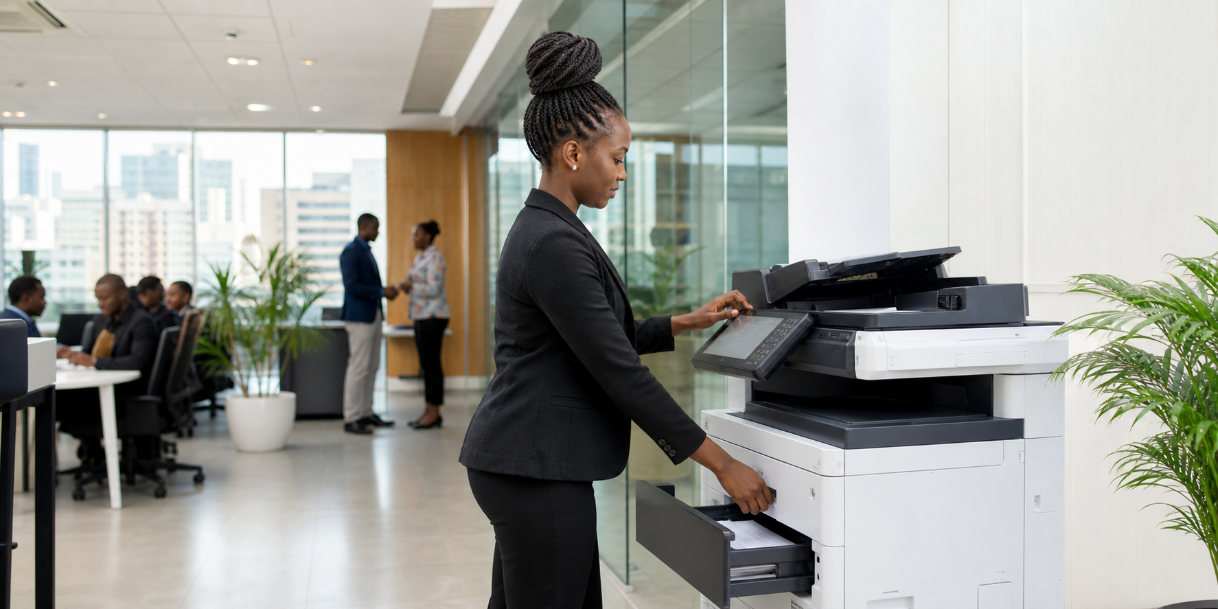 Modern office printer hire setup in a Nairobi business workspace